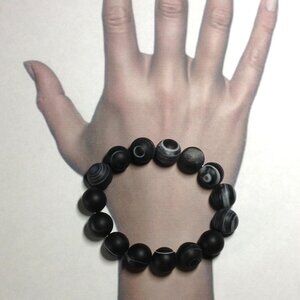 Natural Matte Sardonyx Black Agate Stretch Bracelet